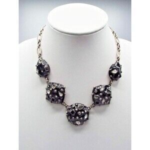 Chico's Obsidian 5 Round Discs Black Clear Crystals Rolo Chain 20.5" Necklace